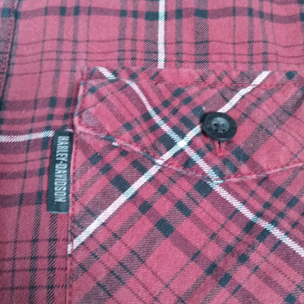Harley Davidson Long Sleeve Button Up Flannel Shirt Men's Medium Red Plaid - Picture 7 of 9